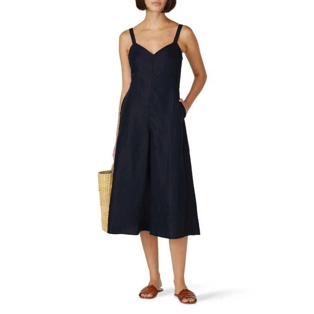 Club Monaco 100% Linen Wide Leg Culotte Jumpsuit Black Size 6 - Picture 2 of 5